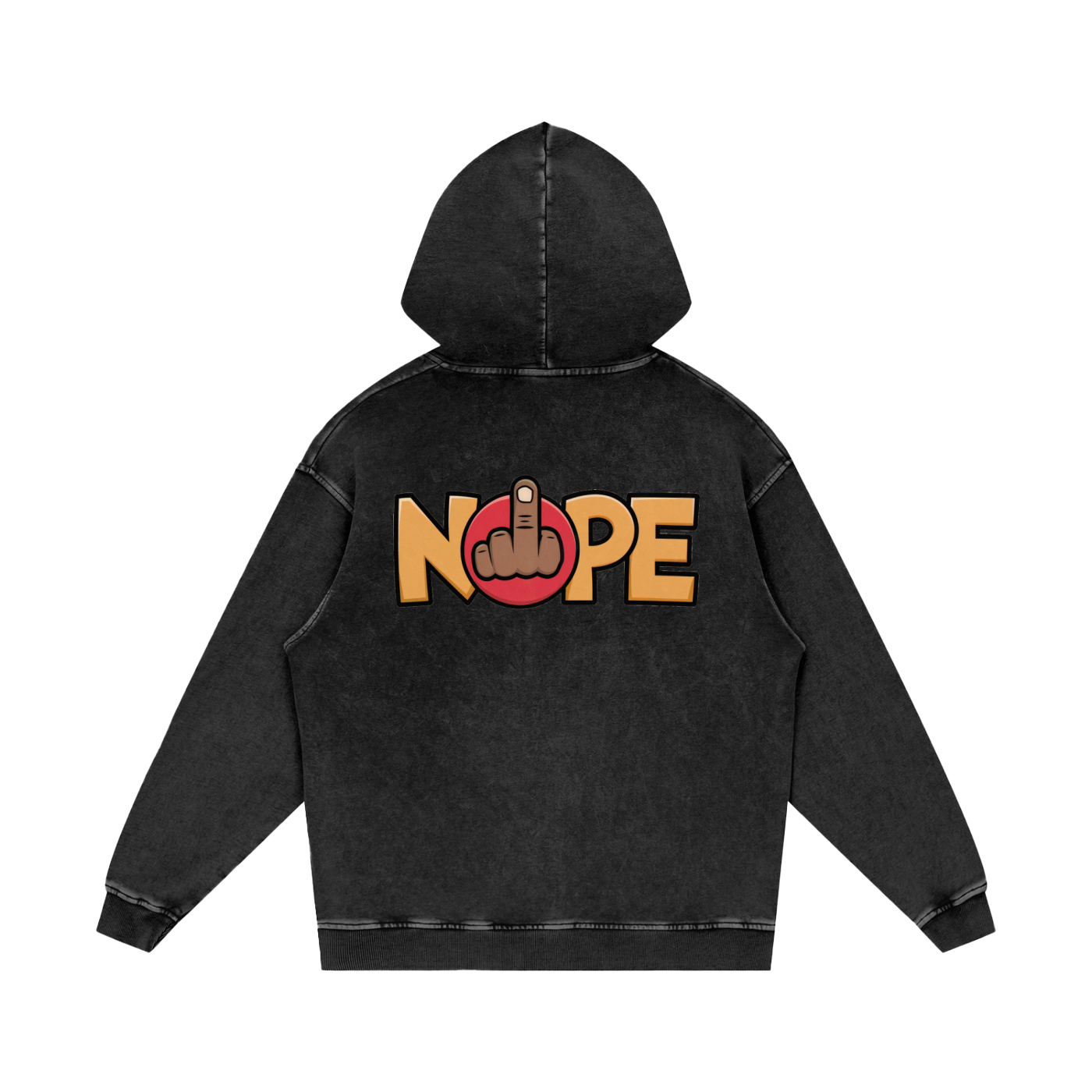 Nope Statement Snow Washed Relaxed Fit Cotton Streetwear Hoodie