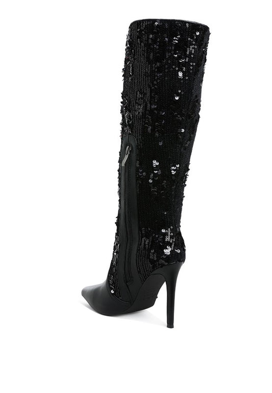 Sitarah Sequin Embellished Stiletto Long Boots - Xtreme Shopper