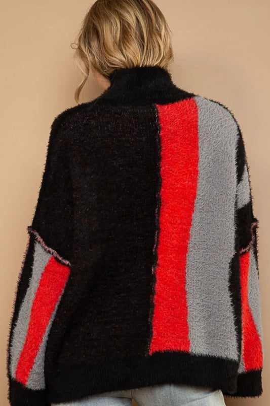 POL Turtleneck Color Block Fringe Detail Sweater - Xtreme Shopper