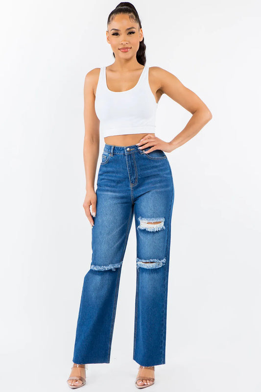 American Bazi High Waist Distressed Wide Leg Jeans - Xtreme Shopper