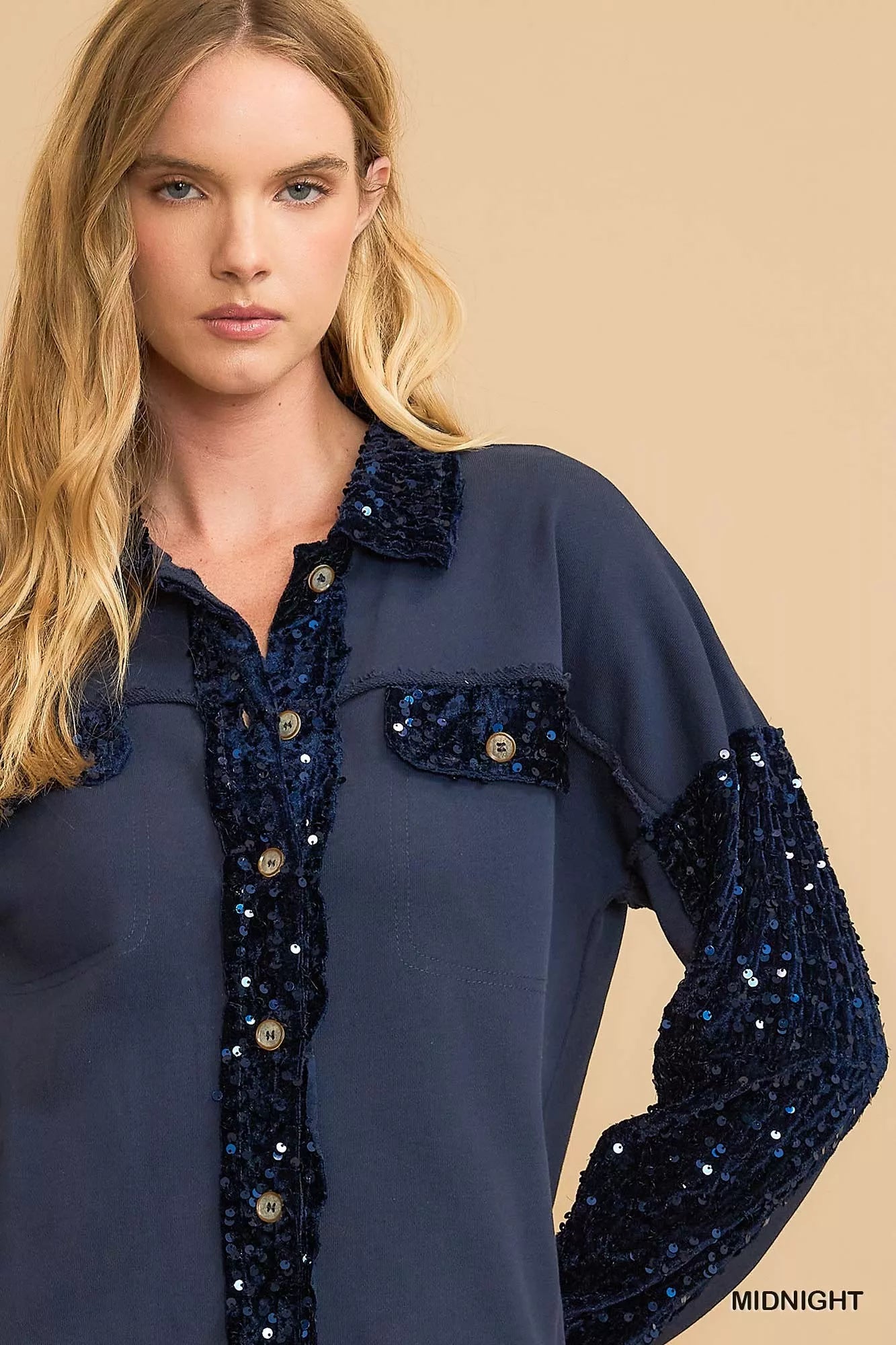 Umgee Sequined French Terry Jacket - Xtreme Shopper