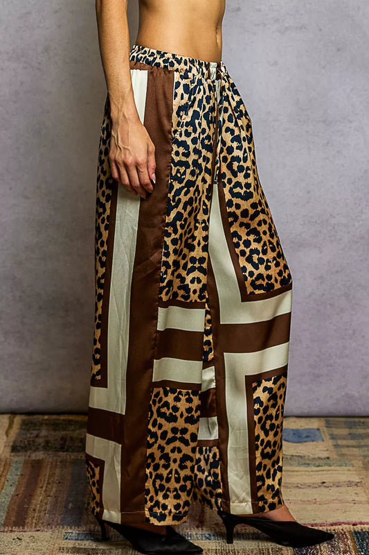 POL Leopard Printed Woven Wide Leg Drawstring Pants - Xtreme Shopper