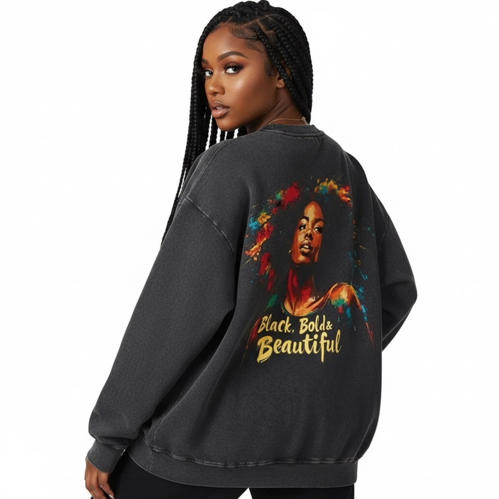 Black Bold and Beautiful Snow Washed Oversized Streetwear Sweatshirt