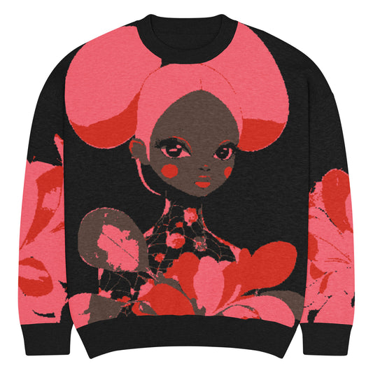 The Flower Girl Black Anime Relaxed Fit Knit Crew Neck Unisex Sweater - Xtreme Shopper