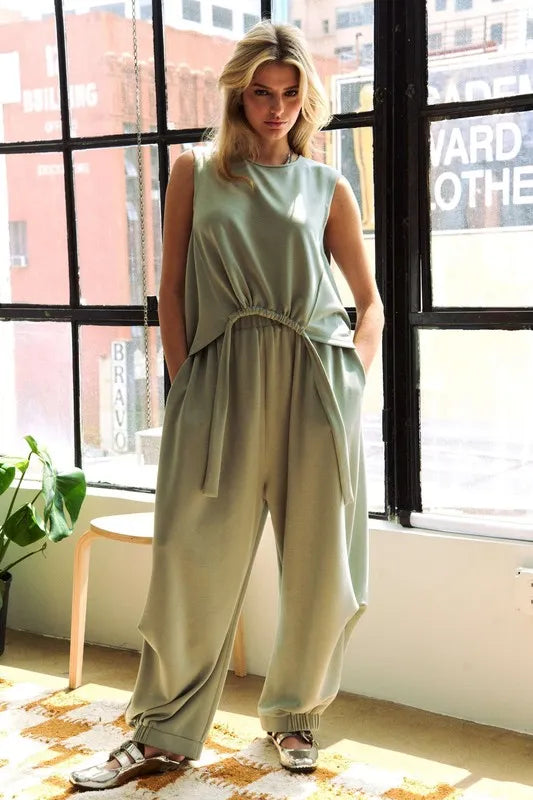 Davi & Dani Drawstring Hem Round Neck Tank and Pants Set - Xtreme Shopper