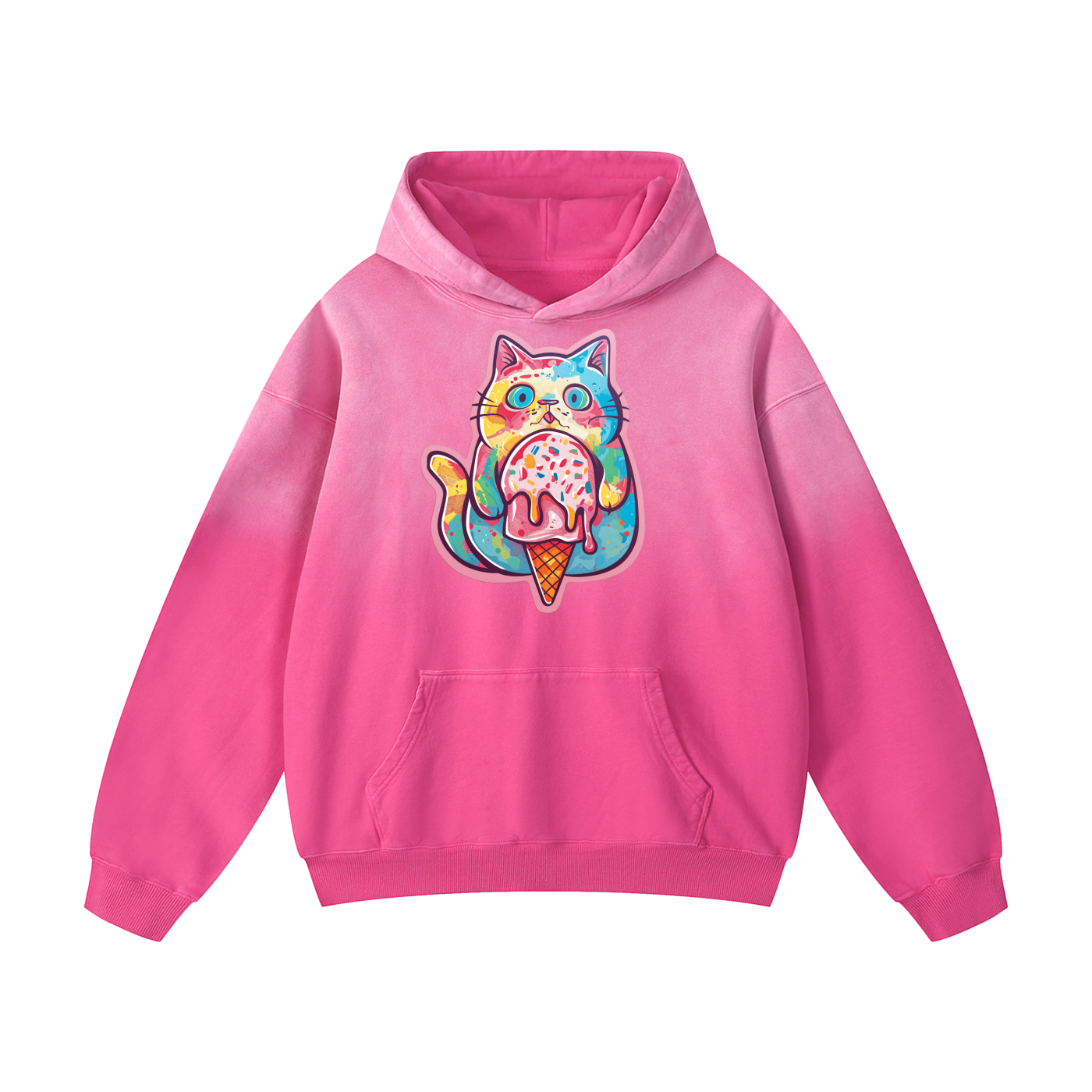 I Haz An Ice Cream Cat Graphic Art Heavyweight Sunfade Unisex Streetwear Oversized Hoodie
