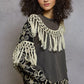 POL Boho Contrast Floral Embroidery Balloon Sleeve Top with Tassel Trim - Xtreme Shopper