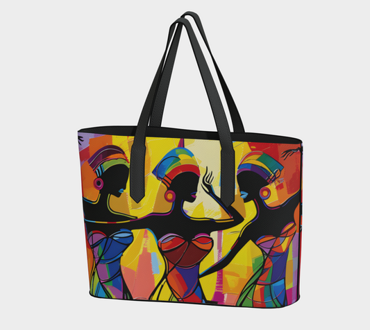 Sisters of Dance Black Woman Art Vegan Leather Tote Bag