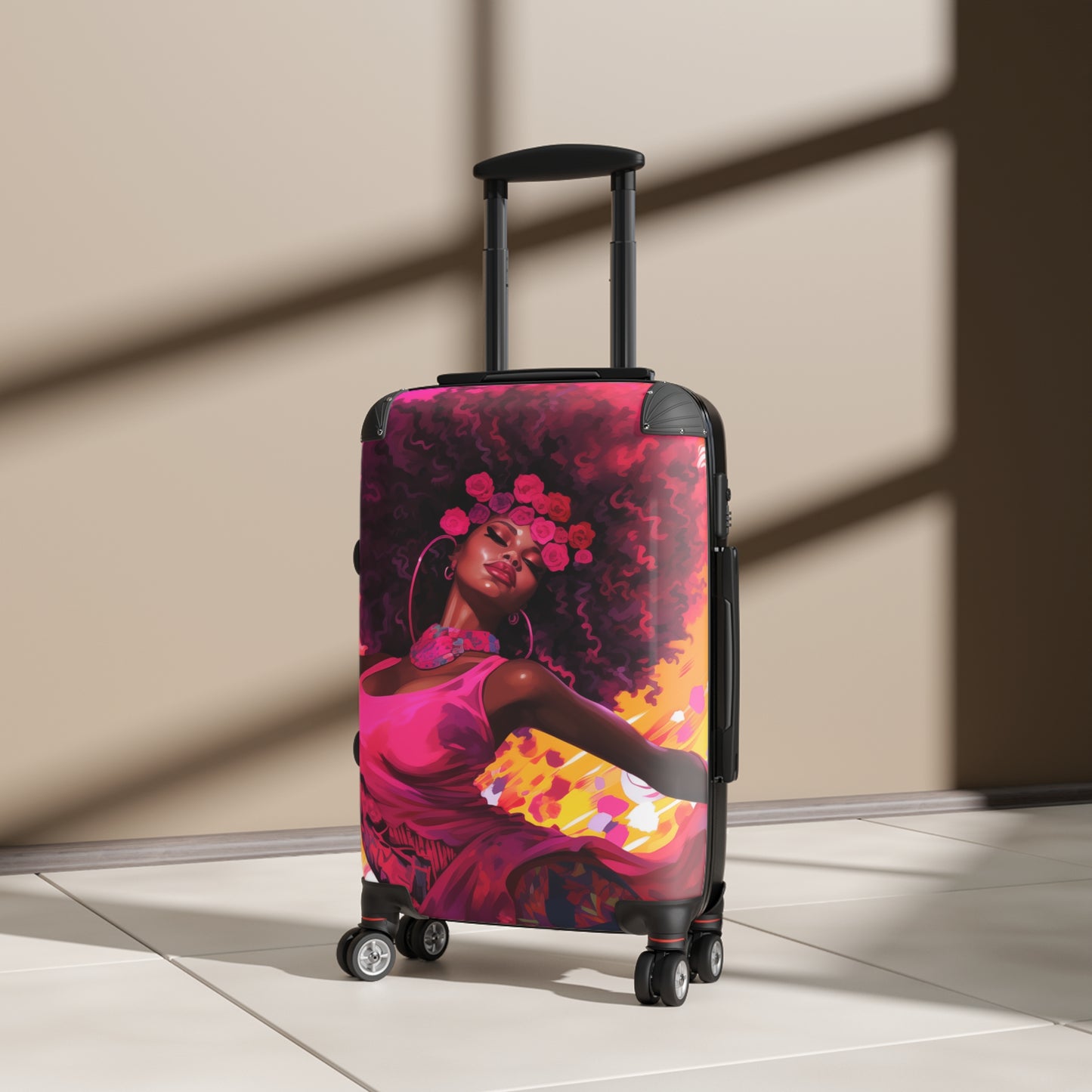Movements In Pink Black Woman Art Hardshell Hardside Lockable Spinner Suitcase