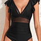 Deep V Neck Ruffle Lace Black One Piece Swimsuit - Xtreme Shopper