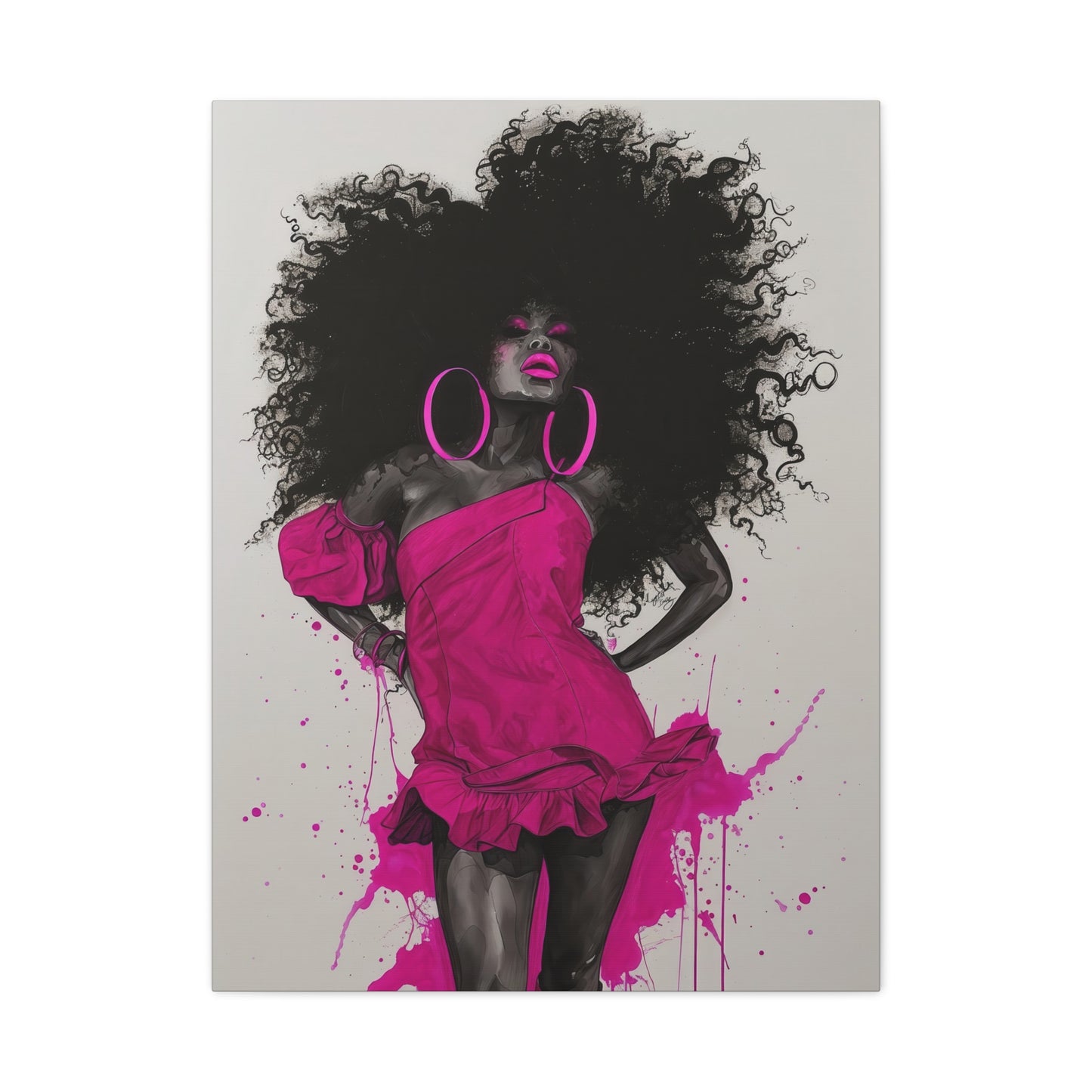 Model Perfect In Pink — Afrocentric Inspirational Black Woman Canvas Wall Art
