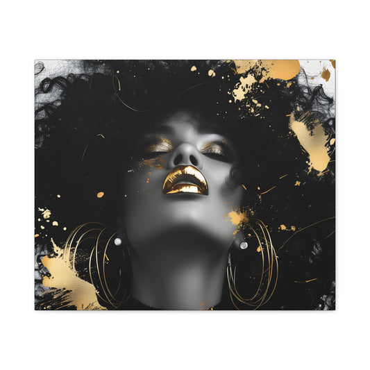 Gold Is My Passion Afrocentric Black Woman Abstract Art Canvas Wall Print