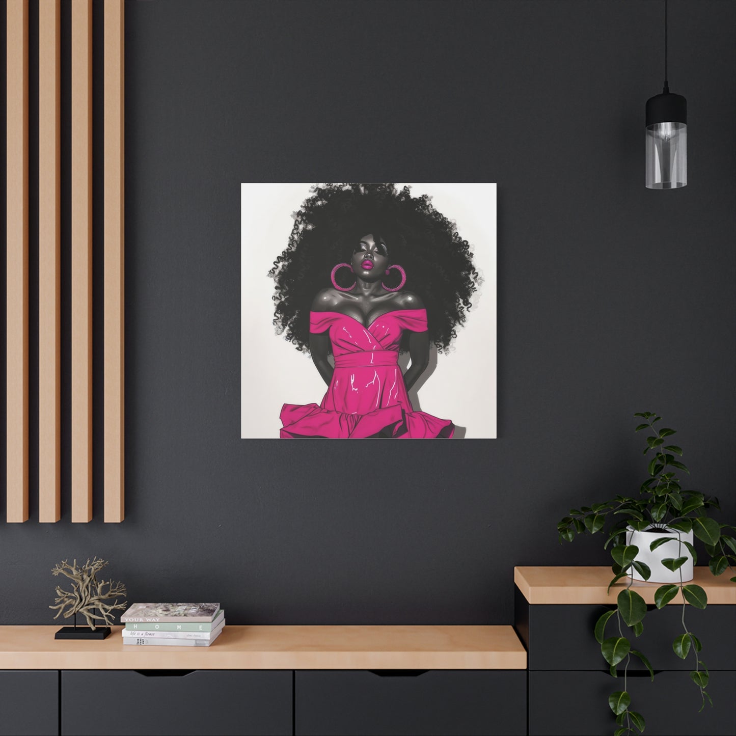Pink Is My Color Black Woman Art Canvas Wall Print