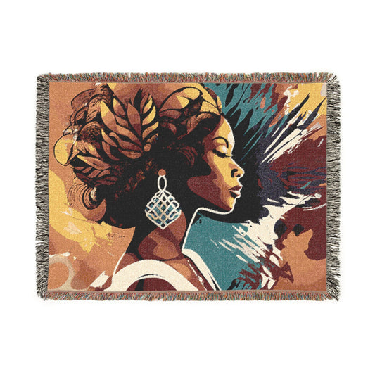 Glorious Autumn Vibes Black Woman Afrocentric Art Woven Throw Blanket