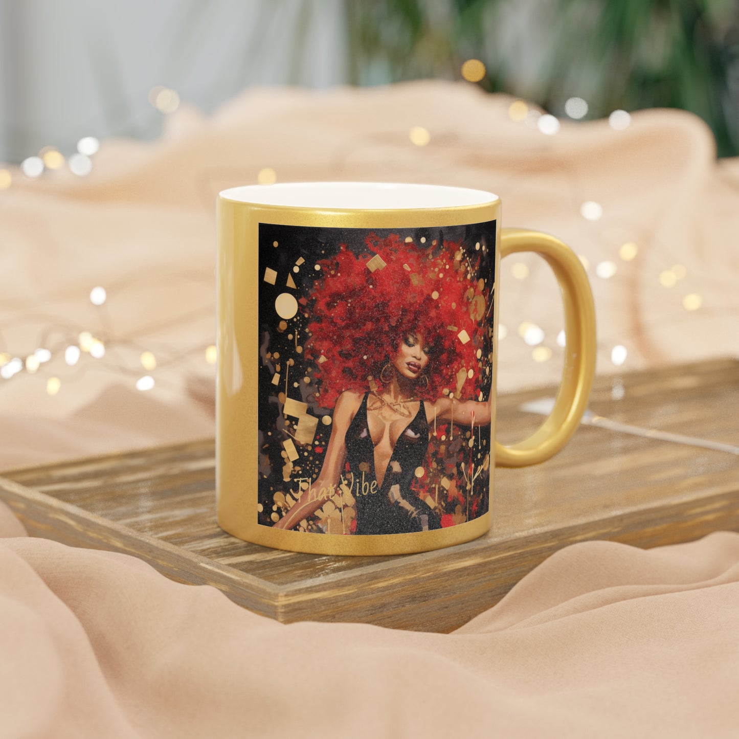 That Vibe Afrocentric Black Woman Art Gold Metallic Coffee Mug
