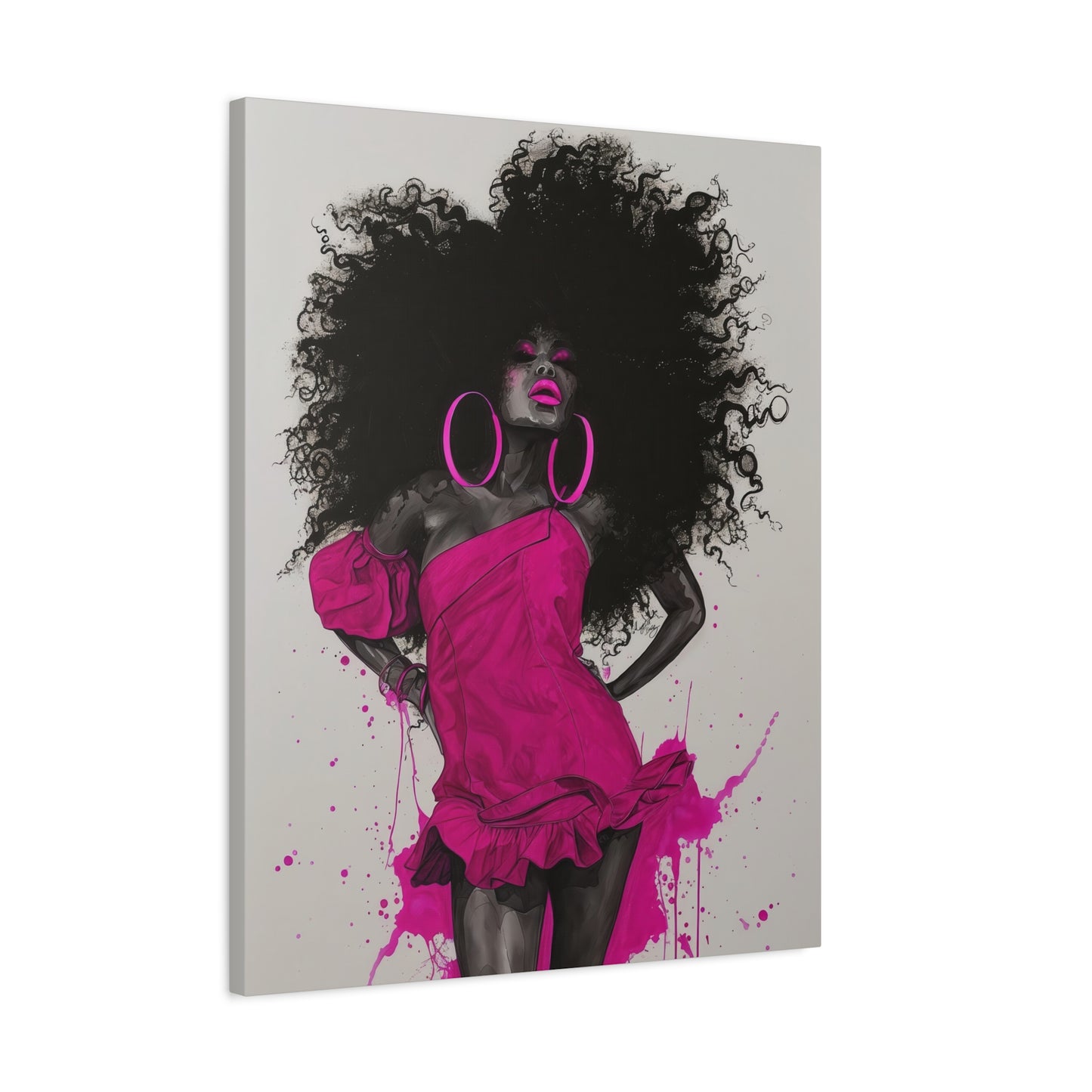 Model Perfect In Pink — Afrocentric Inspirational Black Woman Canvas Wall Art