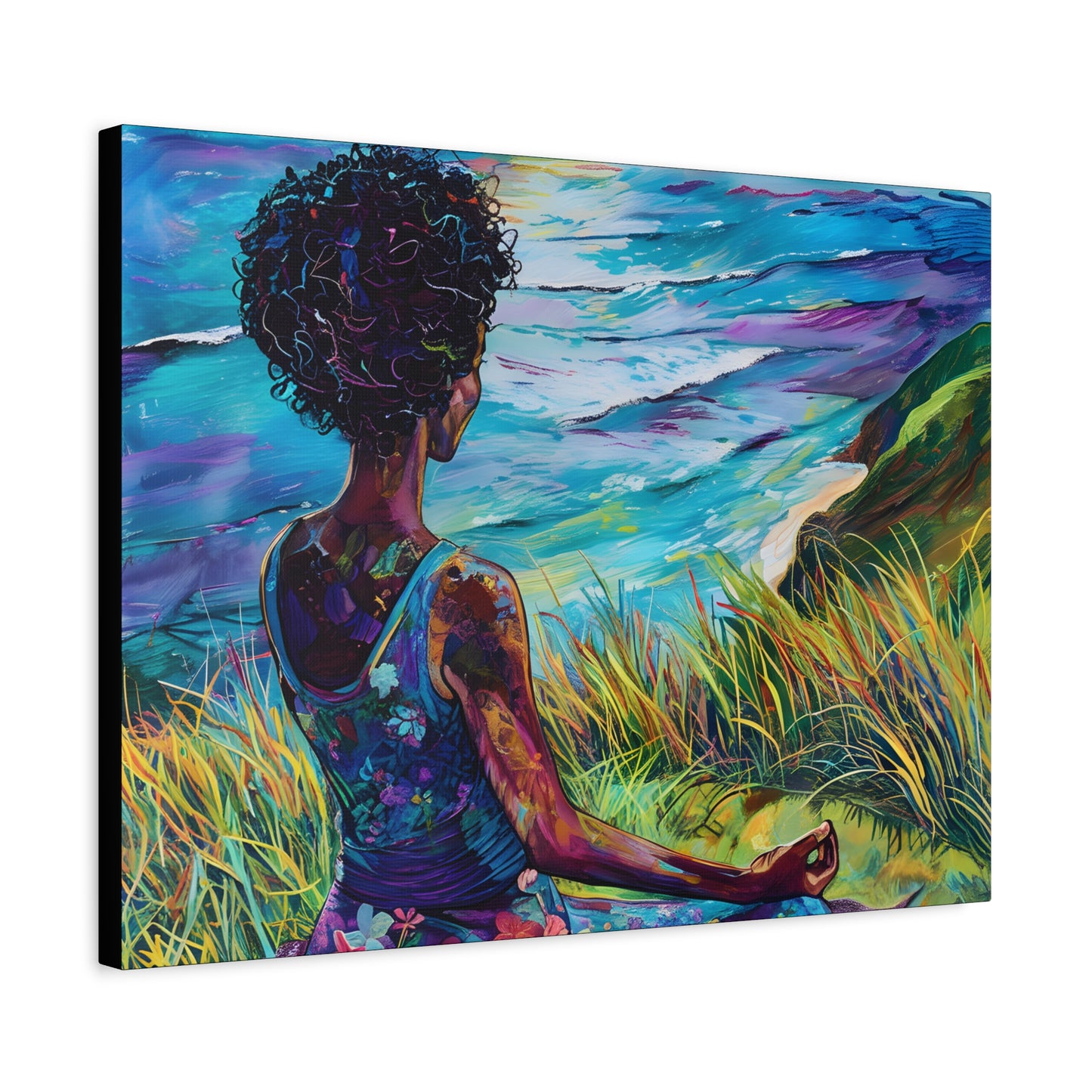 There's Peace By The Sea Afrocentric Black Woman Art Canvas Wall Print