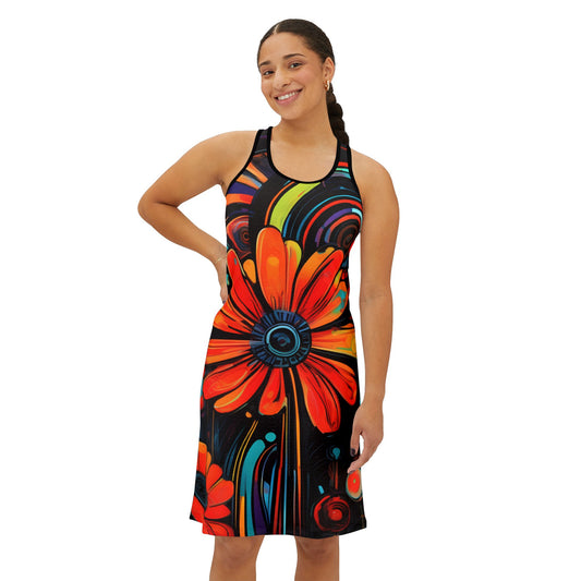 The Daisy Vibrant Abstract Floral Print Comfort Stretch Racerback Dress