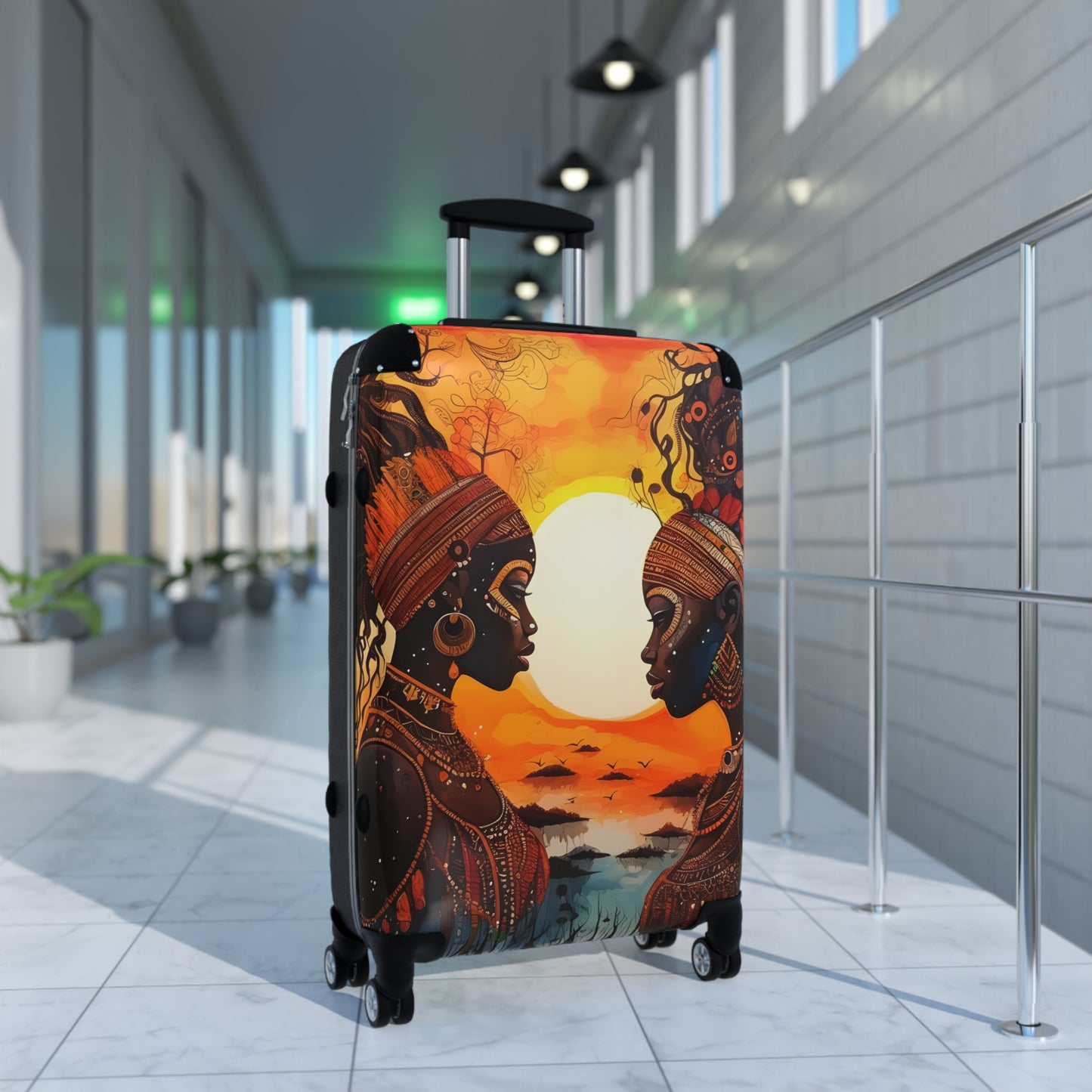 Sisters At Sunrise Black Art Hardshell Hardside Lockable Spinner Suitcase