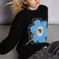 POL Floral Pattern Round Neck Sweater with Exposed Stitching - Xtreme Shopper