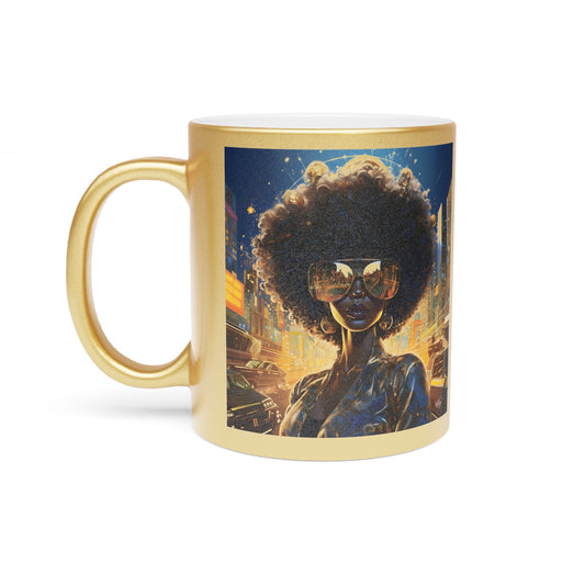 Yeah I'm Fly Afrocentric Black Woman Art Gold Metallic Coffee Mug