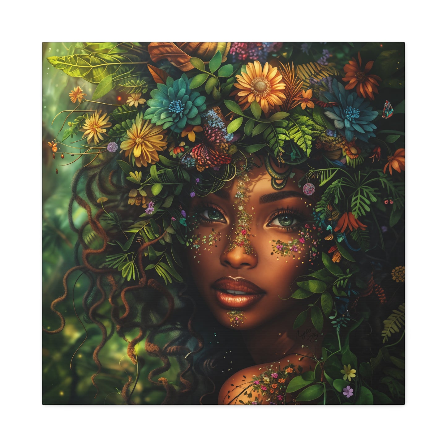 Mother Nature In Full Bloom Afrocentric Black Woman Fantasy Art Canvas Wall Print - Xtreme Shopper