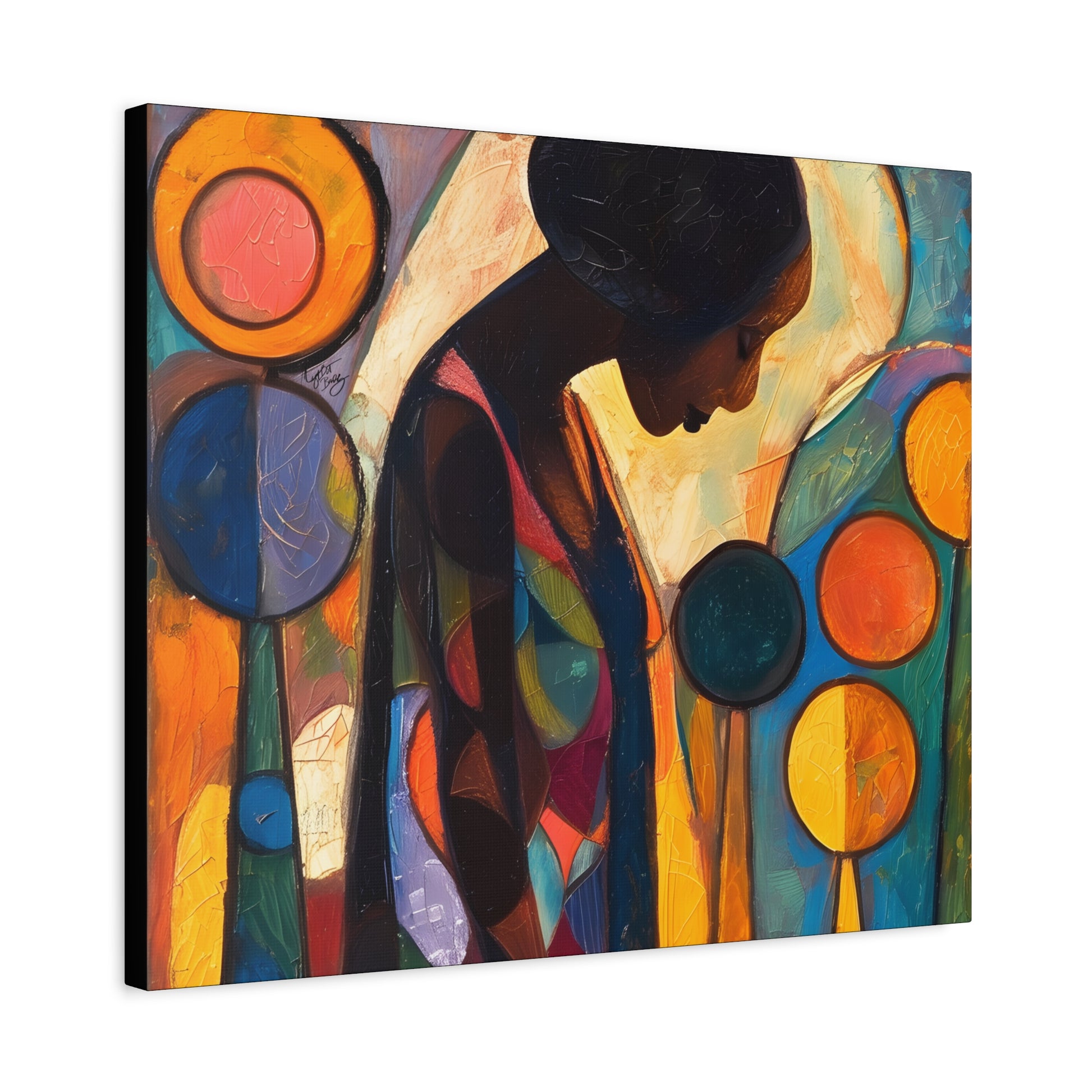 At Peace In Abstract Afrocentric Black Woman Abstract Art Canvas Wall Print - Xtreme Shopper