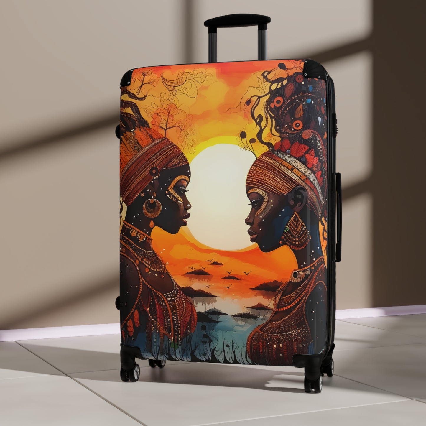 Sisters At Sunrise Black Art Hardshell Hardside Lockable Spinner Suitcase