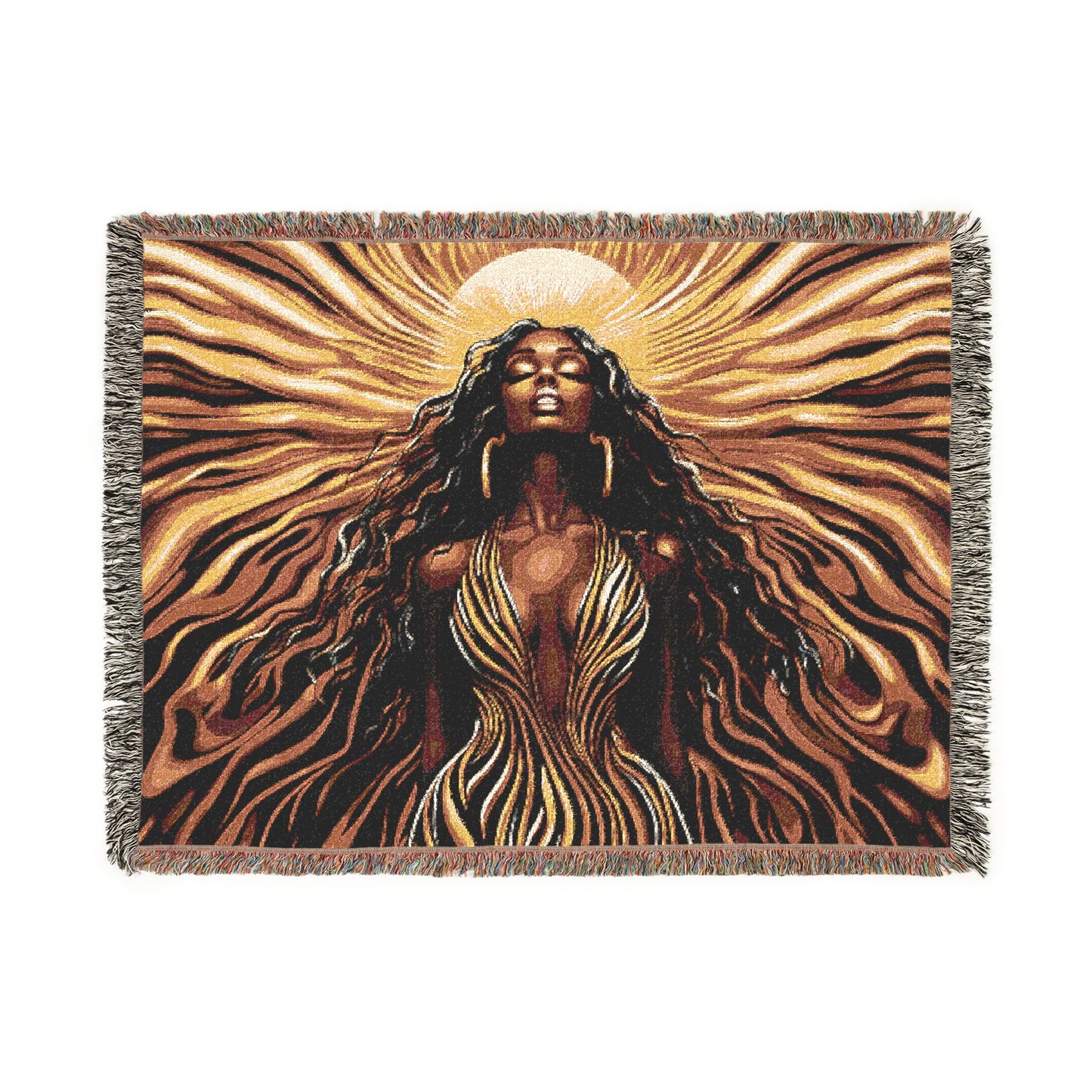 Sun Kissed Black Woman Art Woven Throw Blanket