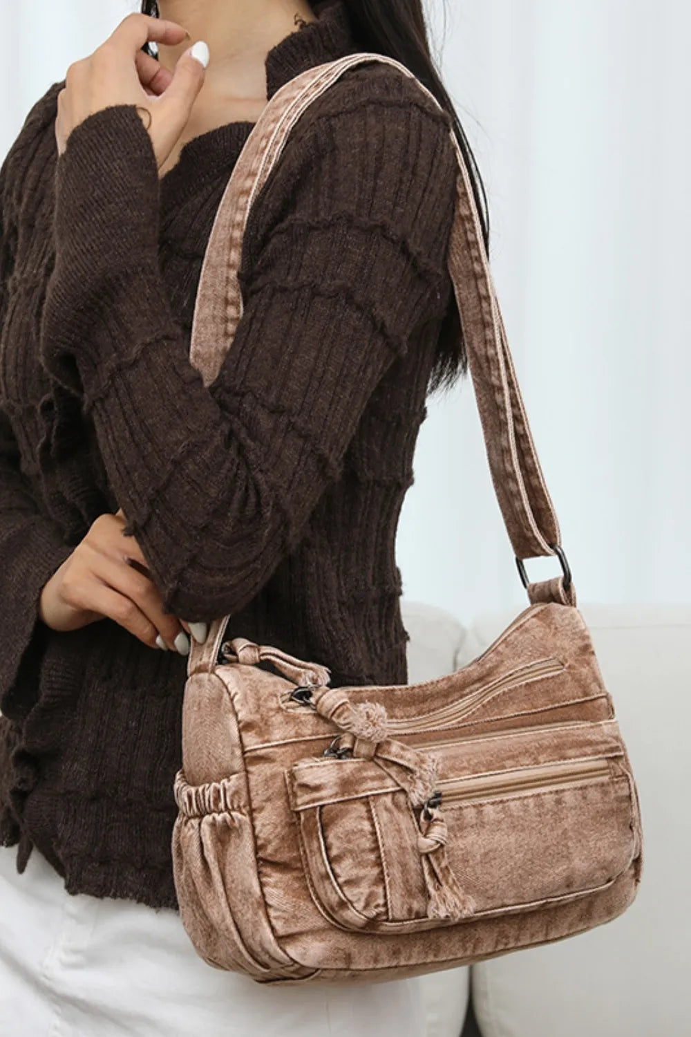 Trendy Adjustable Strap Denim Crossbody Bag