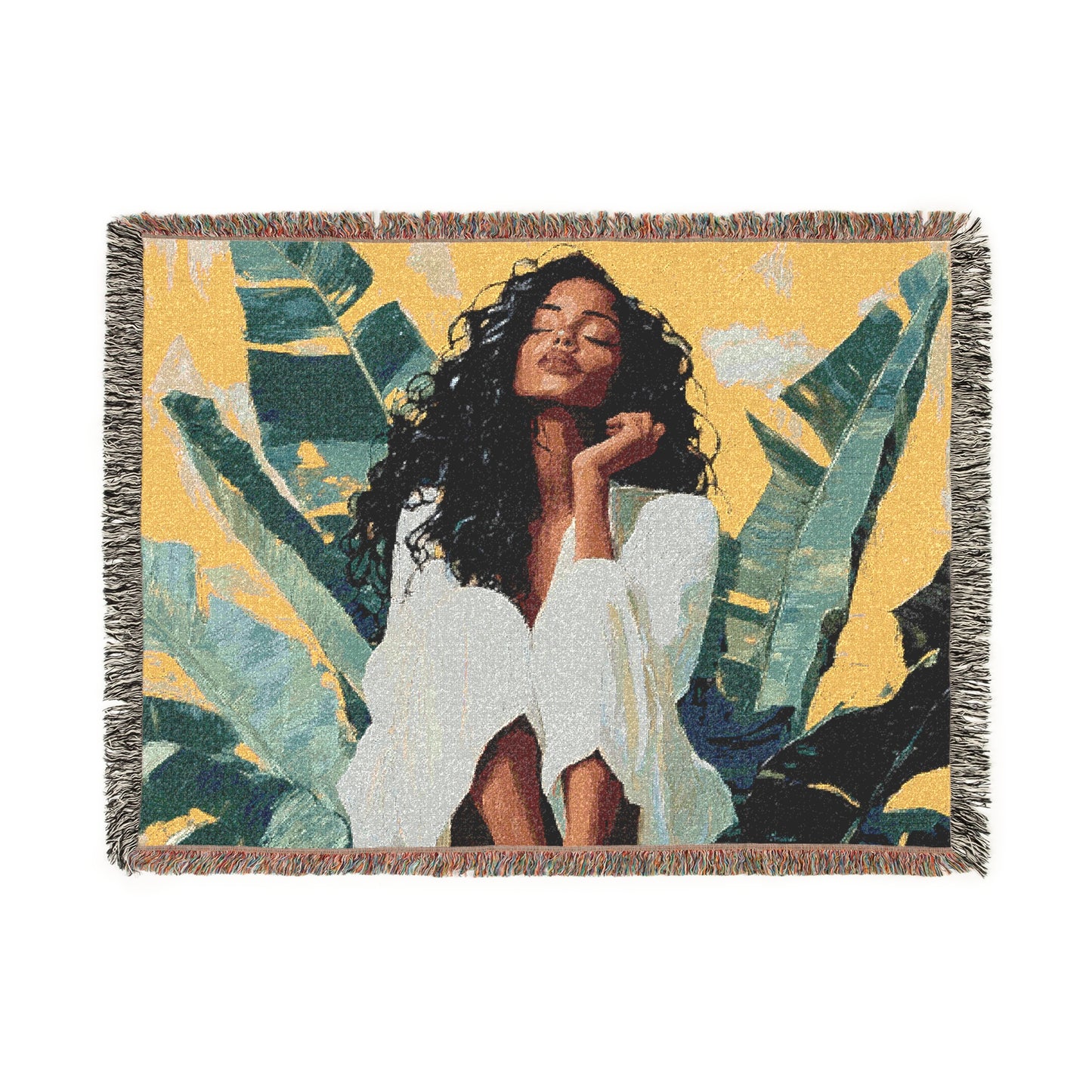 So Blessed and Relaxed Black Woman Afrocentric Art Woven Throw Blanket