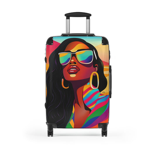 Vacay Vibes Black Woman Art Hardshell Hardside Lockable Spinner Suitcase Luggage
