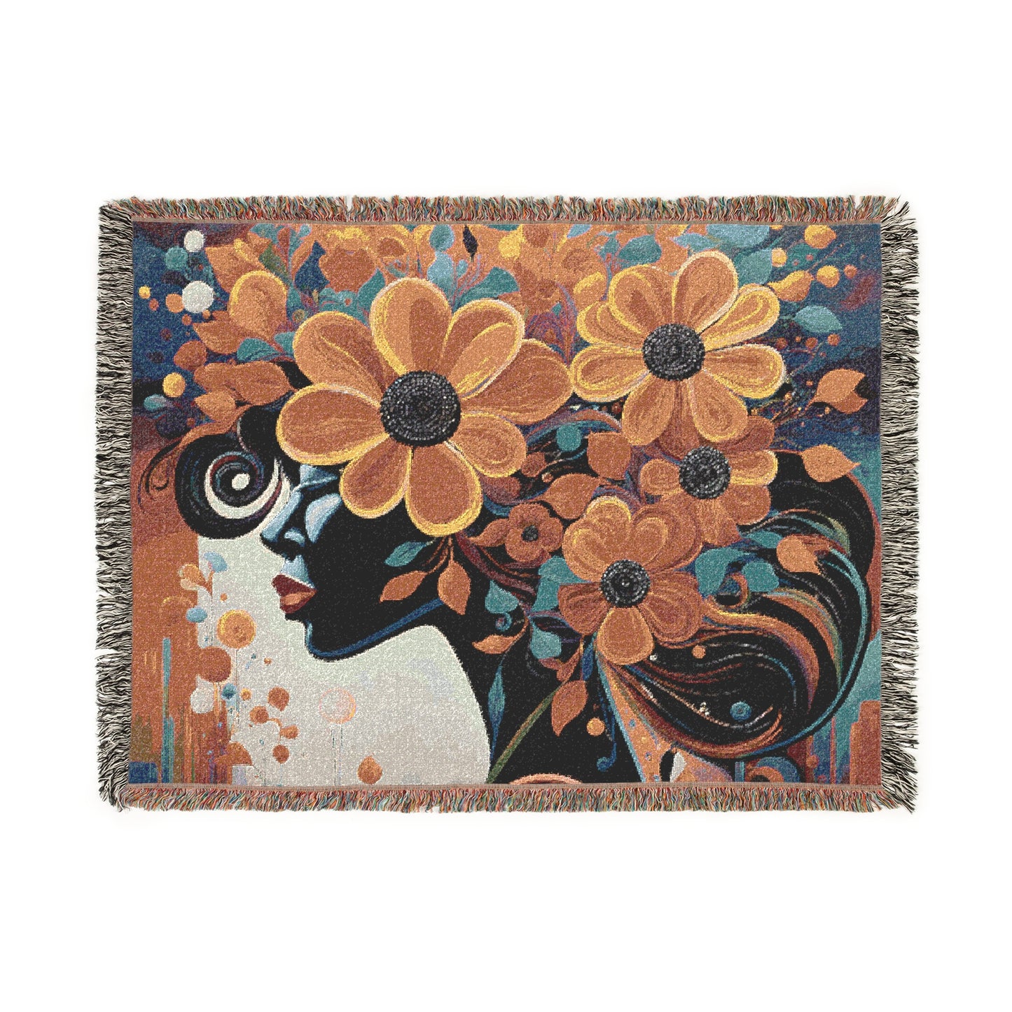 Flowery Thoughts Black Woman Art Woven Throw Blanket