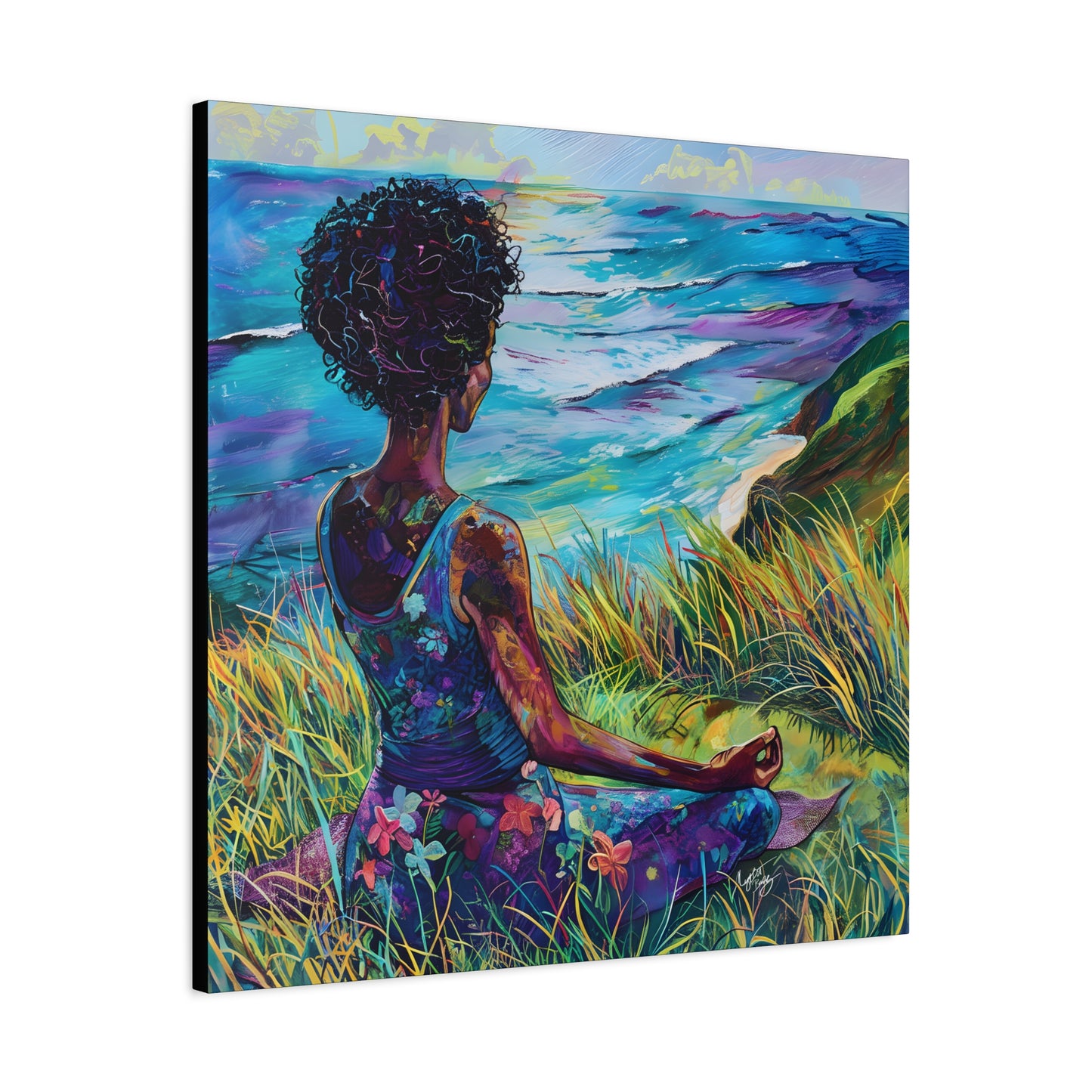 There's Peace By The Sea Afrocentric Black Woman Art Canvas Wall Print