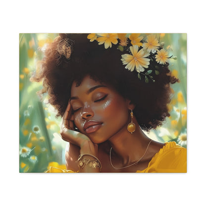 At Peace In The Garden Afrocentric Black Woman Art Canvas Wall Print
