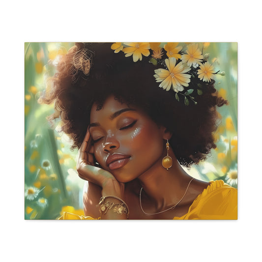At Peace In The Garden Afrocentric Black Woman Art Canvas Wall Print