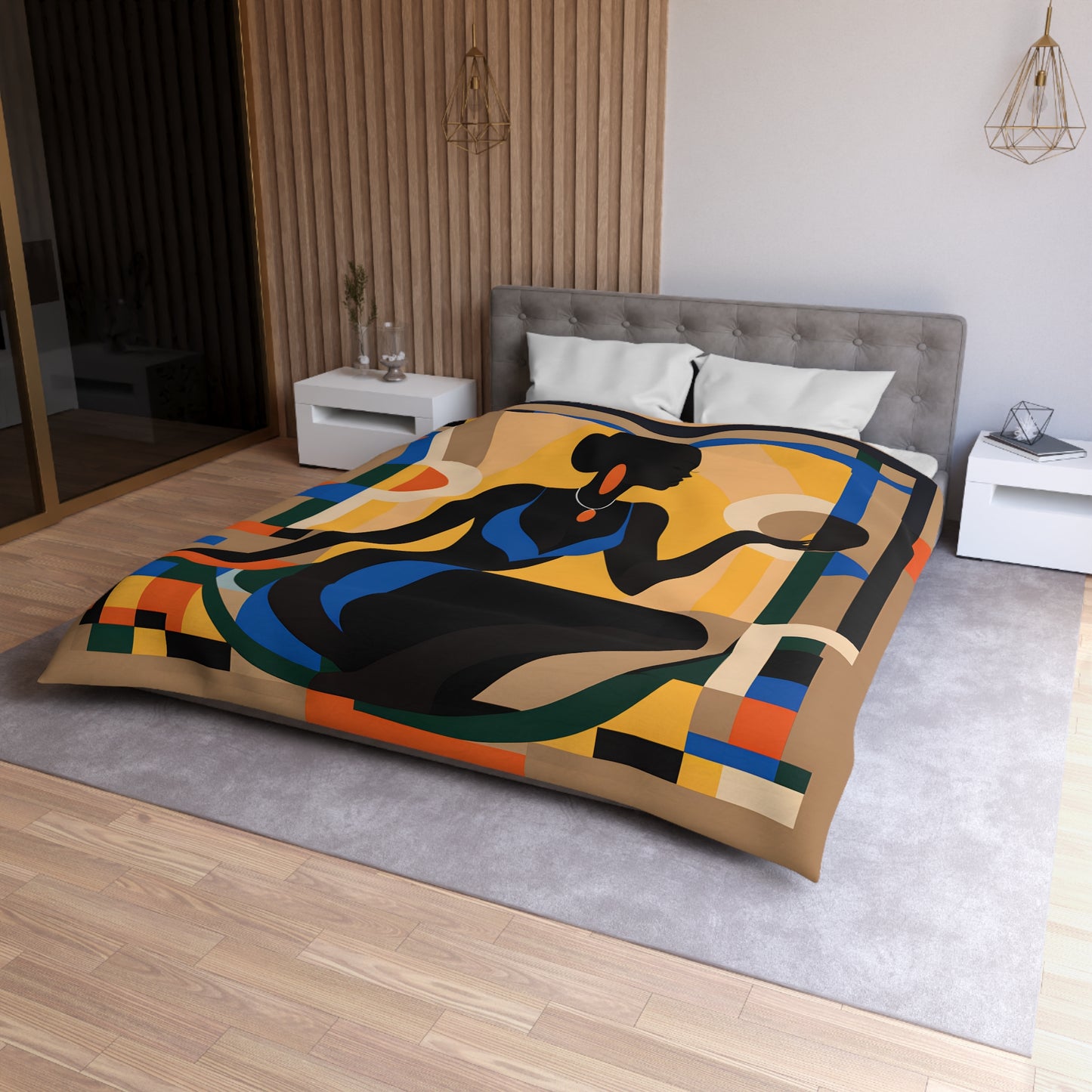 Rising Sun Black Woman Abstract Art Microfiber Duvet Cover