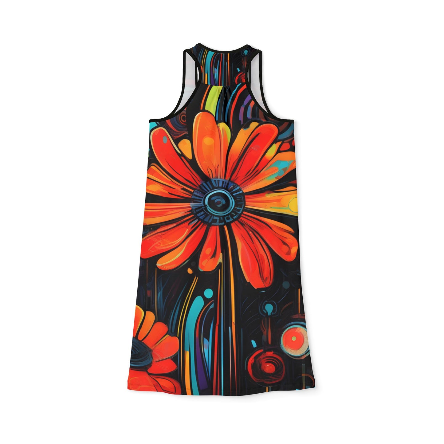 The Daisy Vibrant Abstract Floral Print Comfort Stretch Racerback Dress