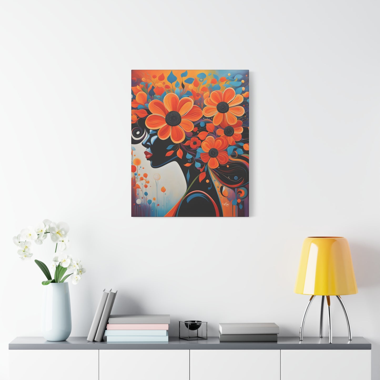 Flowery Thoughts Black Woman Art Canvas Wall Print