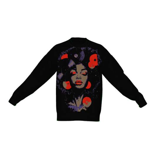 I Love Music Afrocentric Black Woman Print Crewneck Women's Sweater