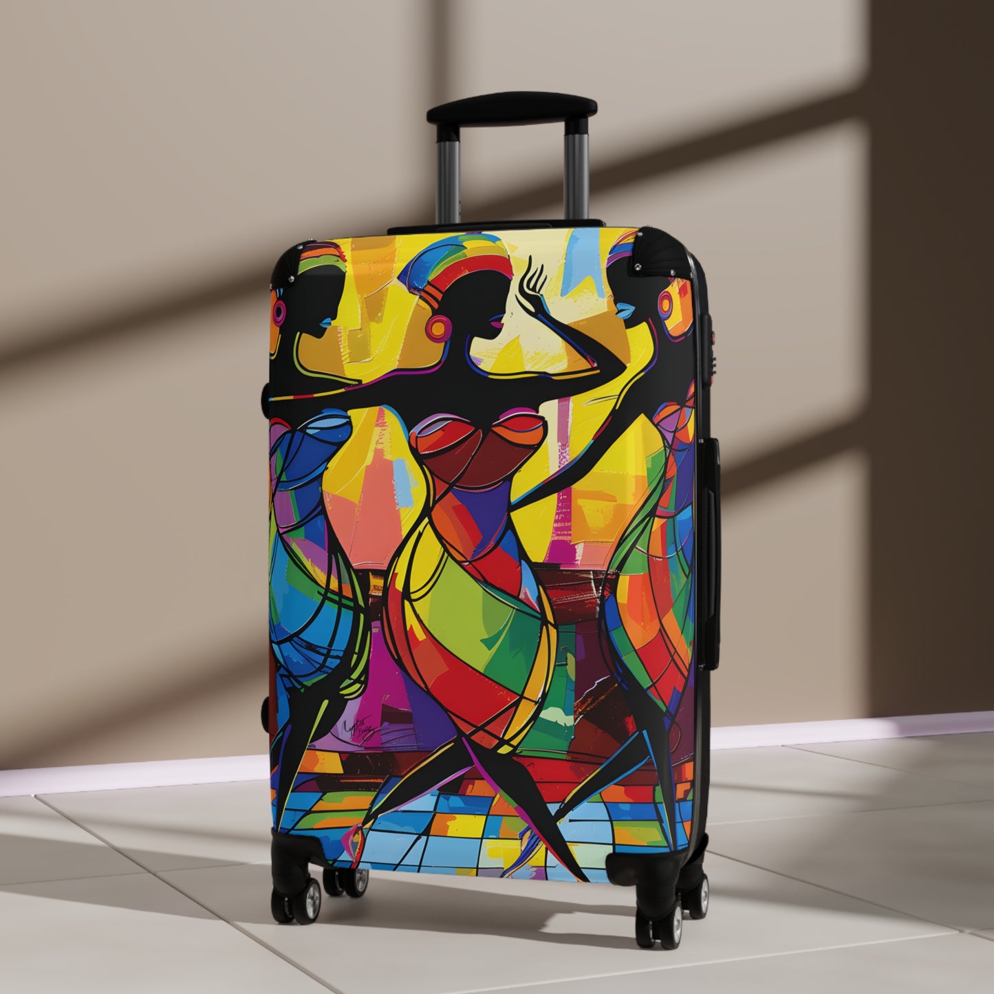 Club Trio Black Woman Art Hardshell Hardside Lockable Spinner Suitcase Luggage
