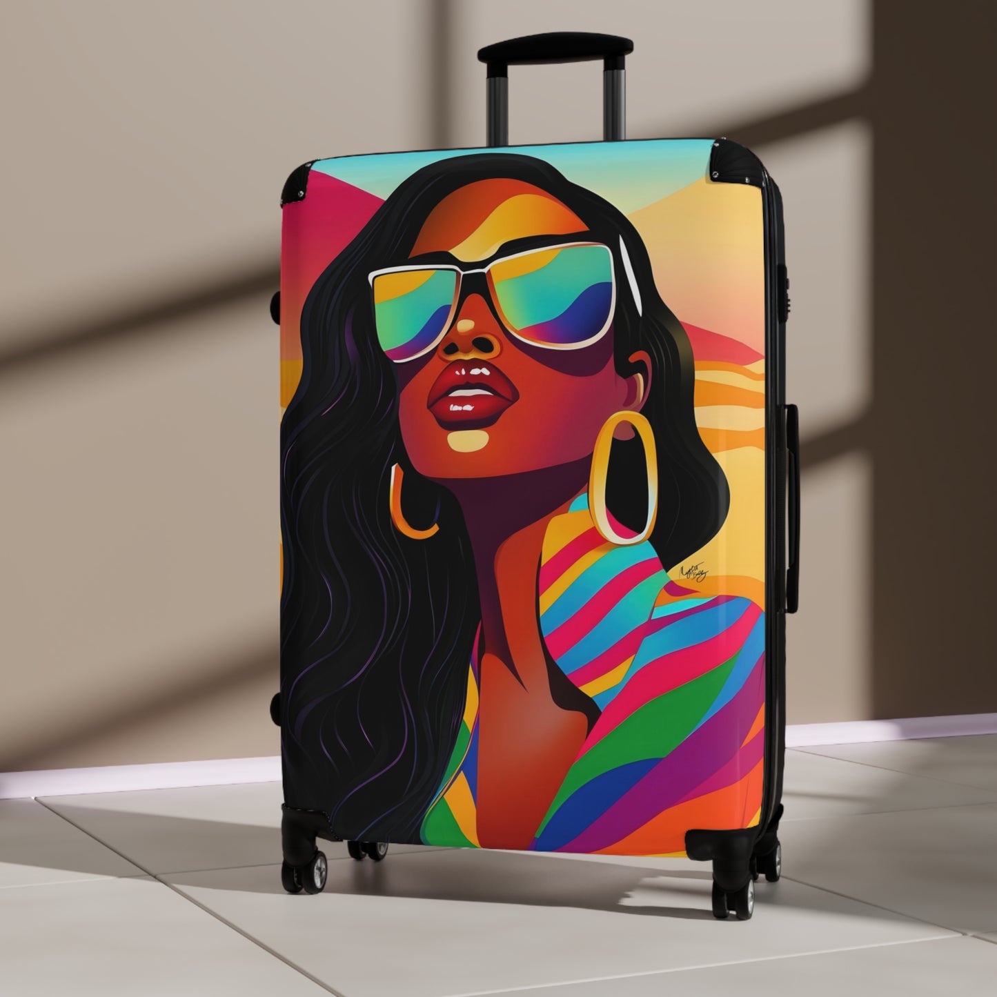 Vacay Vibes Black Woman Art Hardshell Hardside Lockable Spinner Suitcase Luggage