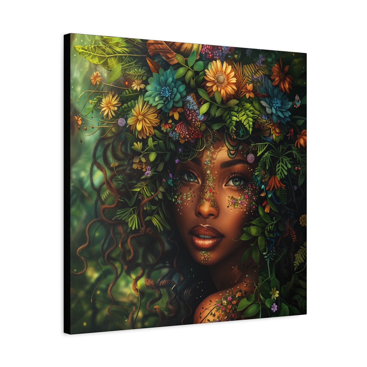 Mother Nature In Full Bloom Afrocentric Black Woman Fantasy Art Canvas Wall Print - Xtreme Shopper