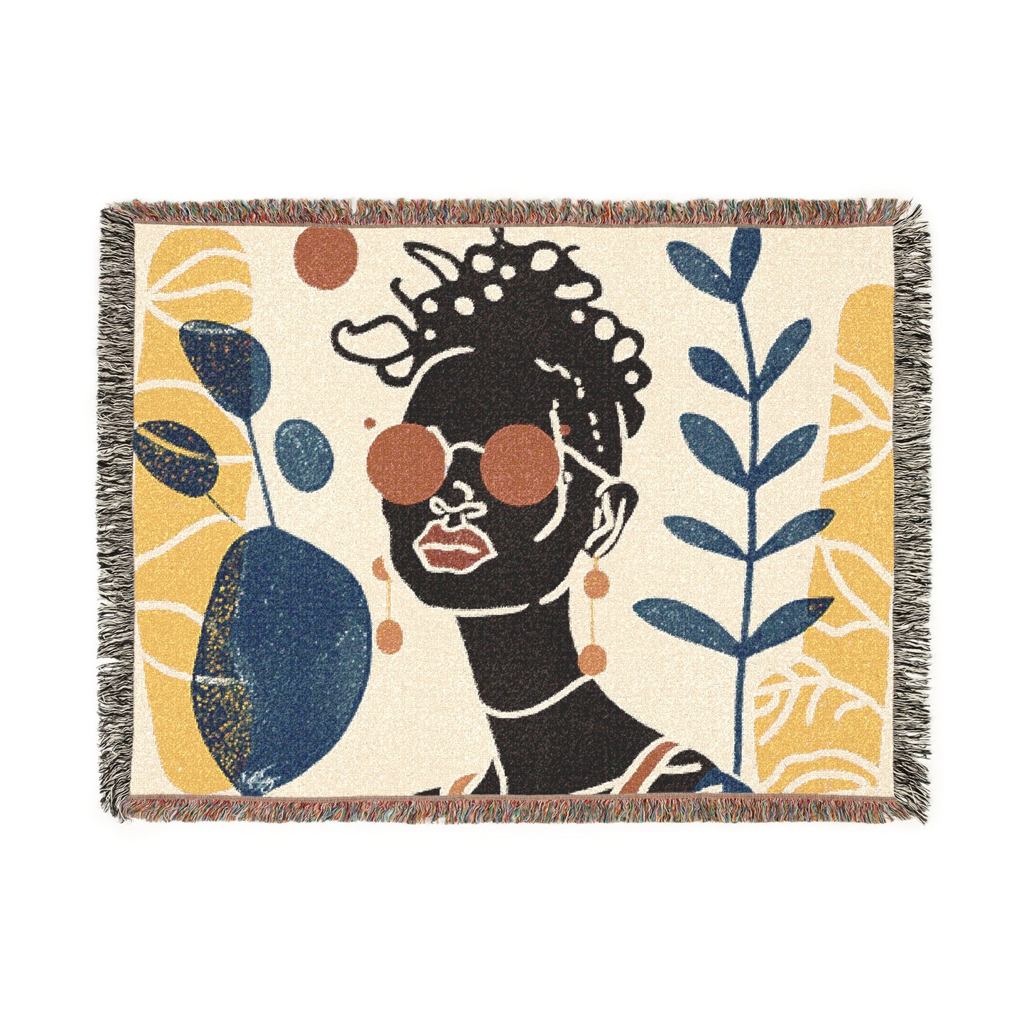 Abstract Chillin' Afrocentric Black Woman Abstract Art Woven Throw Blanket