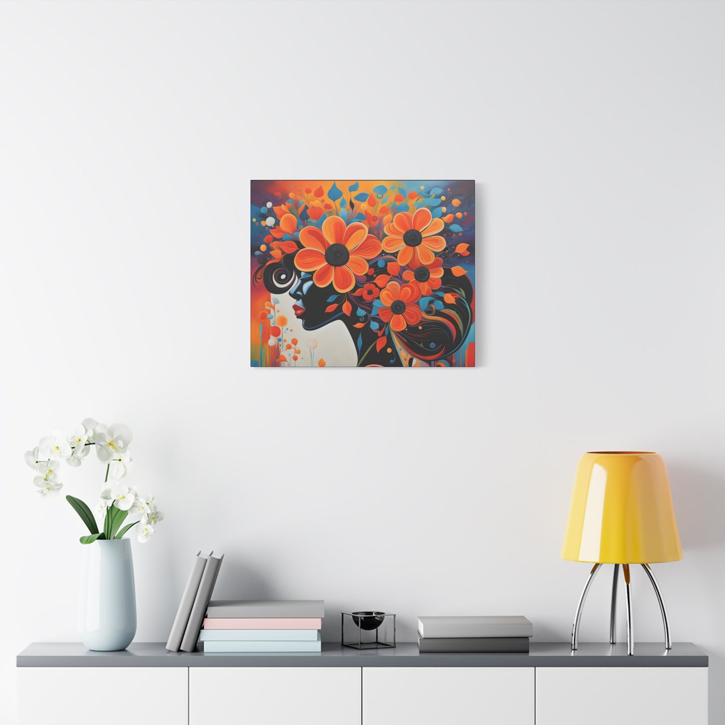 Flowery Thoughts Black Woman Art Canvas Wall Print