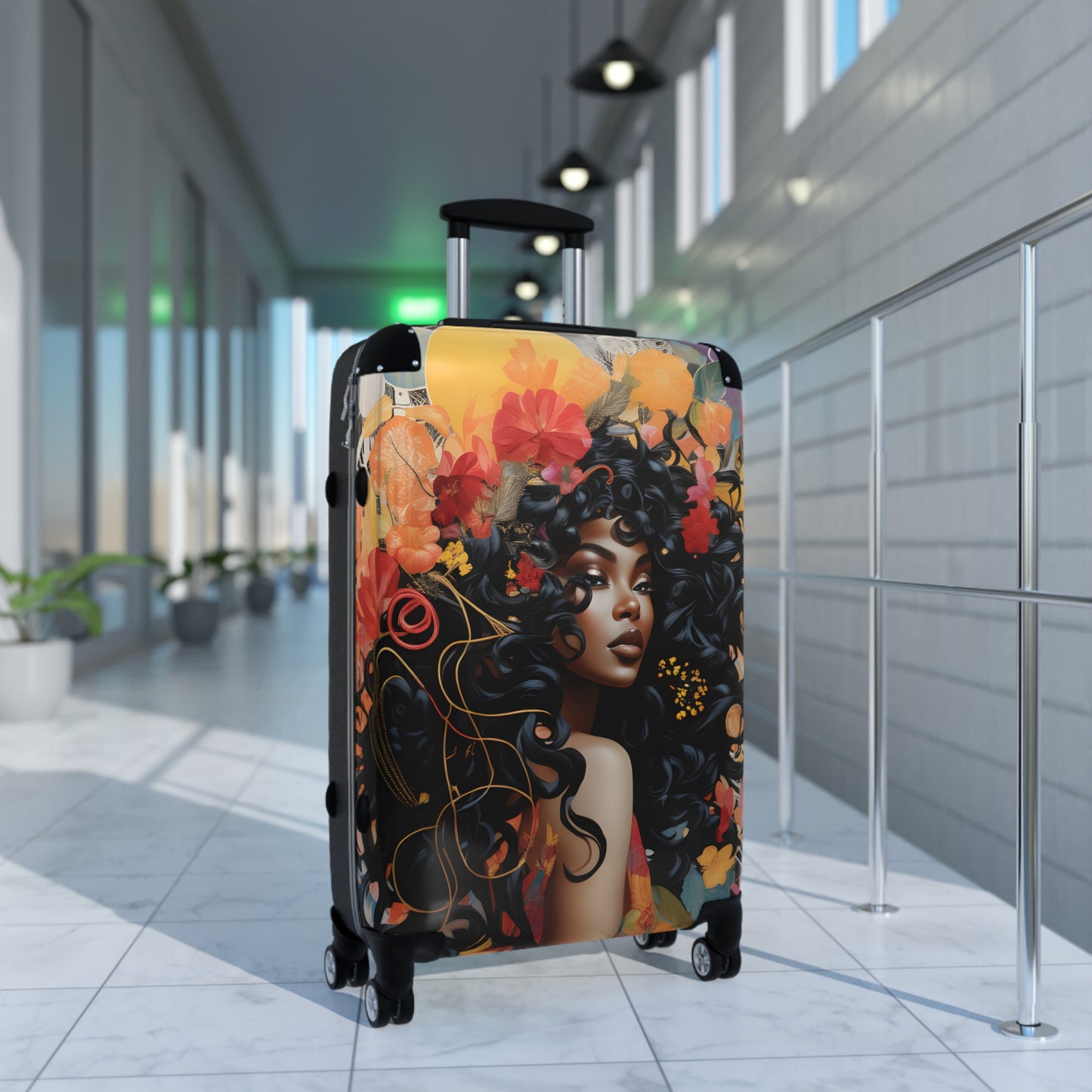 Universe Of Flowers Black Art Hardshell Hardside Lockable Spinner Suitcase Luggage