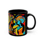 Girlfriends In Swirling Abstract Afrocentric Black Woman Abstract Art Black Coffee Mug