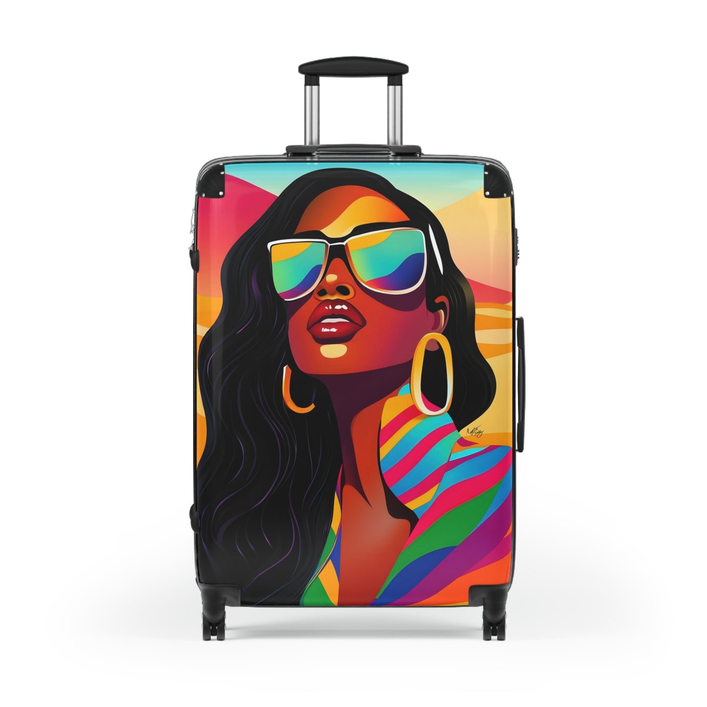 Vacay Vibes Black Woman Art Hardshell Hardside Lockable Spinner Suitcase Luggage