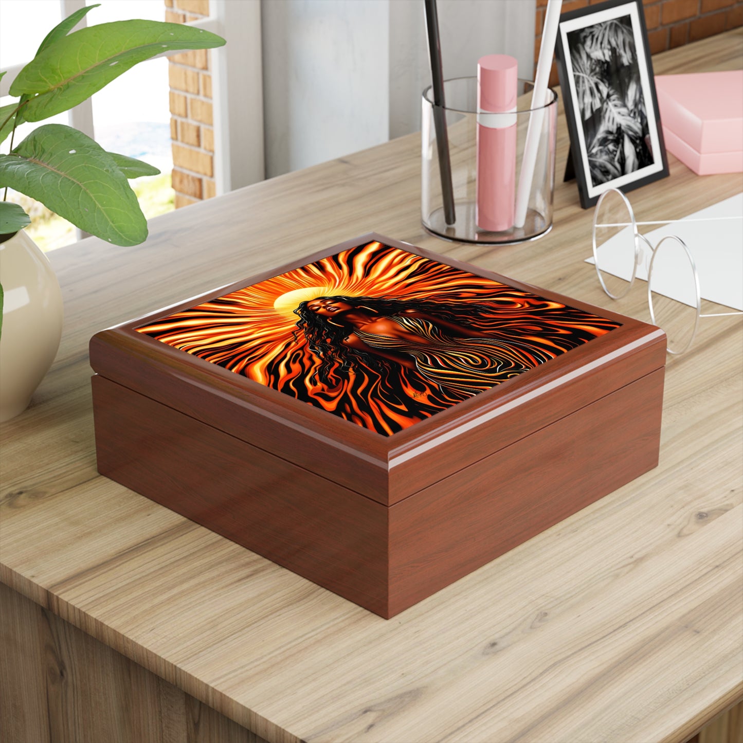 Sun Kissed Black Woman Afrocentric Art Themed Jewelry Box