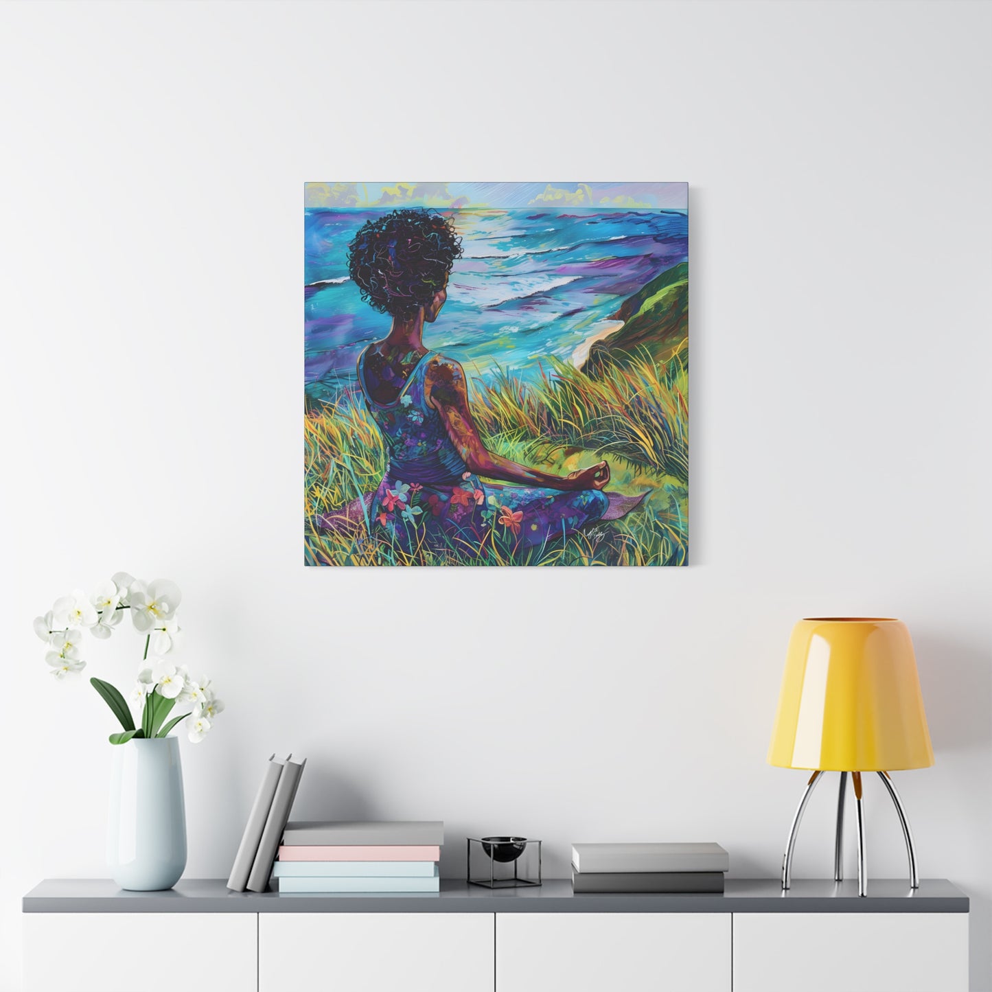 There's Peace By The Sea Afrocentric Black Woman Art Canvas Wall Print